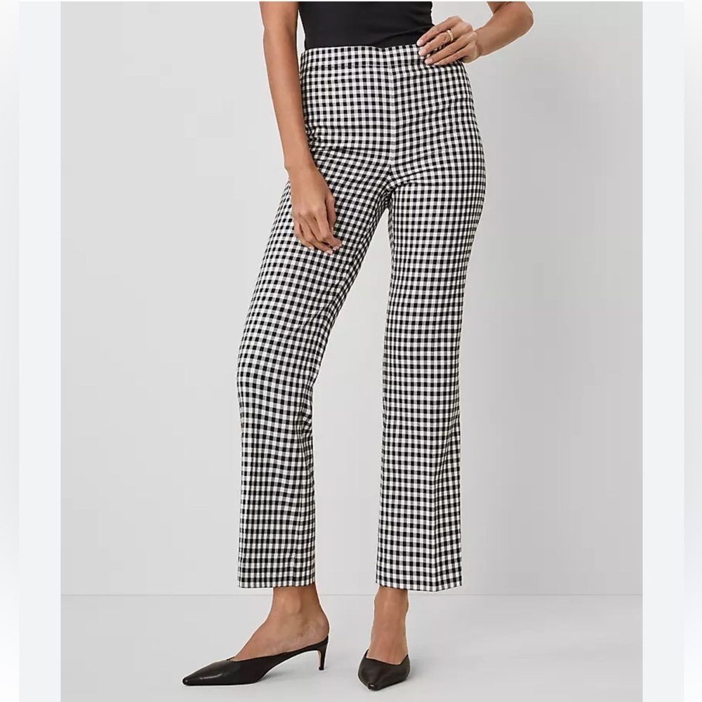 Ann Taylor The Flare Pant Ginghanm Monochrome Checkered Trousers Size 8